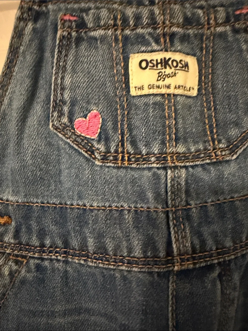 OshKosh Embroidered Denim Overalls with Pink Heart and Butterfly Size 12 Months
